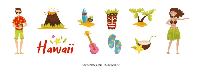 Hawaiian Tropical Objects and Attributes Vector Set