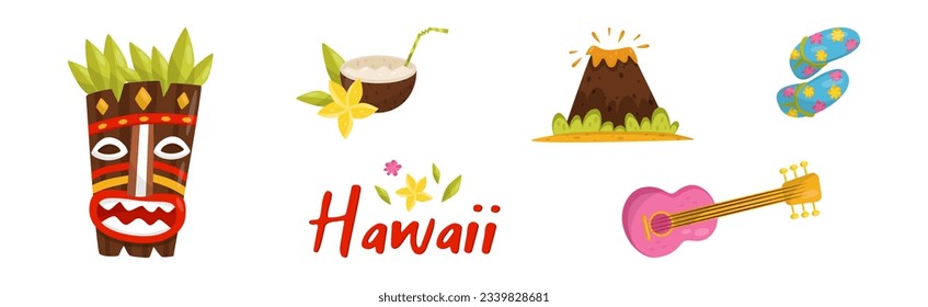 Hawaiian Tropical Objects and Attributes Vector Set