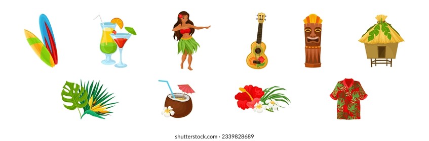 Hawaiian Tropical Objects and Attributes Vector Set