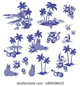 Hawaiian tropical shore scenery graphics