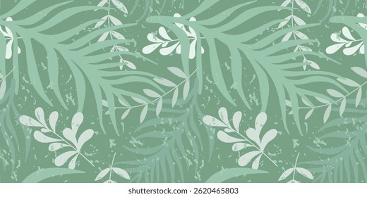 Hawaiian tropics print with palm leaves. Natural green background with lush foliage Rainforest. Summer vacation seamless pattern, vector graphics