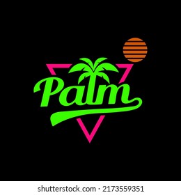 Hawaiian typography of palm trees and sun,Summer beach surf concept,Vector print design on dark background