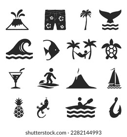 Hawaiianische VektorBeach-Symbole flach