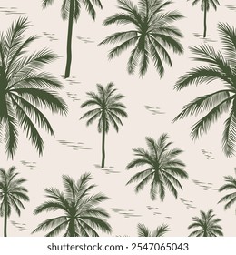 Hawaiian vector hand drawn seamless pattern with green palms