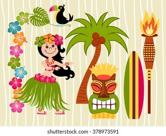 Hawaiian vector illustrations set