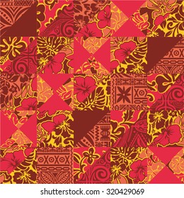 Hawaiian vintage fabric patchwork, vector seamless pattern