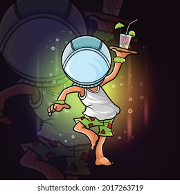 The hawaiian waiters and using the astronaut helmet of illustration