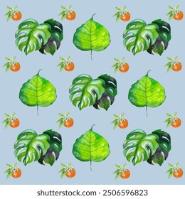 Hawaiian Watercolor Vector Flowers Seamless Pattern. Hand Painted Hawaii Fabric Design. Retro Seamless Floral Background. Jungle Botanical Texture. Summer Clothes Watercolor Flowers Vector Pattern.