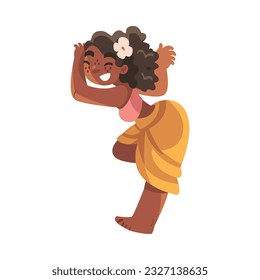 Hawaiian Woman Character with Flower on Her Head Hula Dancing Vector Illustration