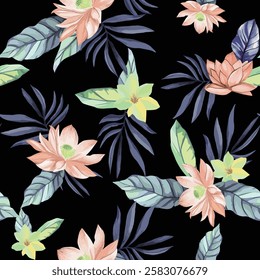 Hawaiian-inspired seamless floral background with lush tropical plants, bringing a fresh and exotic beach vibe to fabric prints and decor.