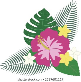 Hawaiian-style bouquet of hibiscus and plumeria