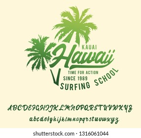 Hawii. Handmade script font. Original style. Retro and vintage.