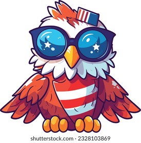 Hawk 4th of July Cute in the style of colorful animal