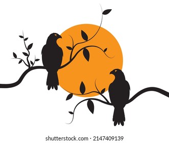 Hawk bird on branch, vector. Hawk bird illustration isolated on white background. Wall art, artwork, wall decals