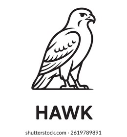 Hawk bird simple black line art image, Black bold outline vector icon, Bird vector illustration. with white background

