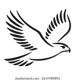 Hawk bird simple black line art image, Black bold outline vector icon, Bird vector illustration. with white background
