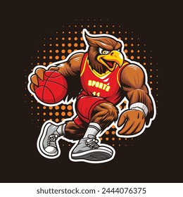 hawk, eagle, bird playing basketball vector illustration design