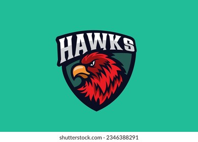 Hawk Eagle Falcon Logo Bird on Shield Sports Heraldic Abstract Vector Design.