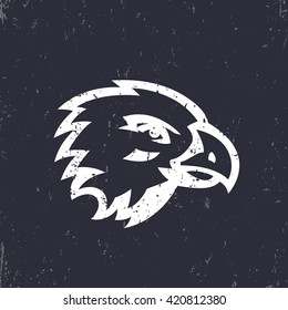 hawk, eagle head for logo design, white on dark, vector illustration