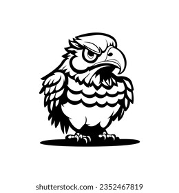 Hawk or Eagle logo vector illustration, expression, white background. Black and white flat design