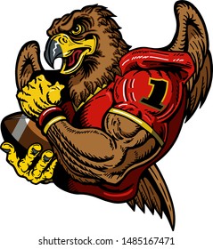 Hawk Football Player Mascot Holding Ball For School, College Or League