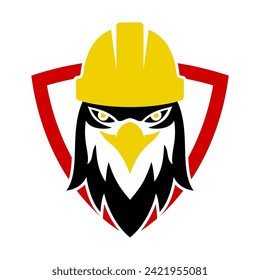 Hawk head icon logo design template vector. Editable Hawks with construction helmet symbol logos element for industries