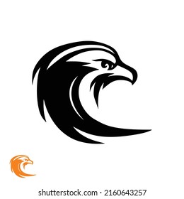 hawk head logo, silhouette of blac and great falcon face, vector illustrations