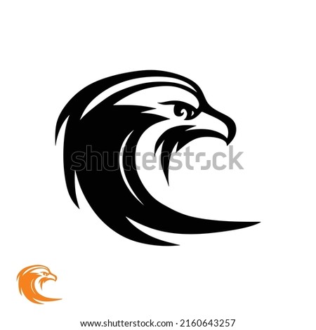 hawk head logo, silhouette of blac and great falcon face, vector illustrations