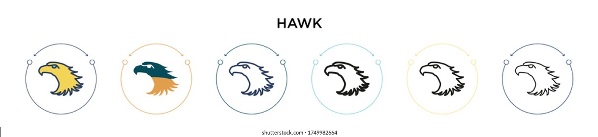 Hawk icon in filled, thin line, outline and stroke style. Vector illustration of two colored and black hawk vector icons designs can be used for mobile, ui, web