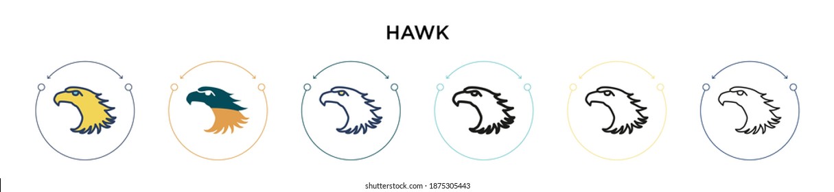 Hawk icon in filled, thin line, outline and stroke style. Vector illustration of two colored and black hawk vector icons designs can be used for mobile, ui, web