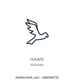 Hawk icon. Thin linear hawk outline icon isolated on white background from animals collection. Line vector sign, symbol for web and mobile