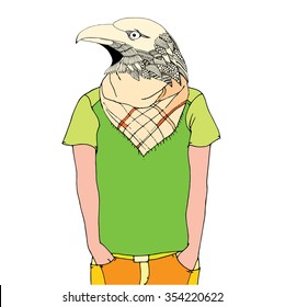 Hawk illustration in casual clothes 