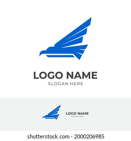 hawk logo template with flat blue color style