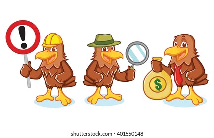 Hawk Mascot Vector with sign, detective and businessman