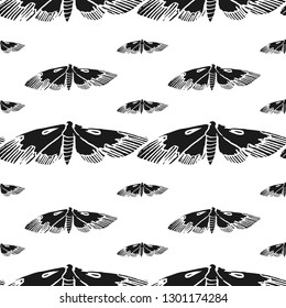 hawk moth vector seamless pattern