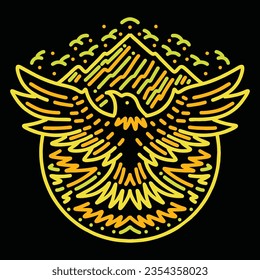 Hawk Mountain Monoline Vector Graphic Design illustration Emblem Symbol and Icon