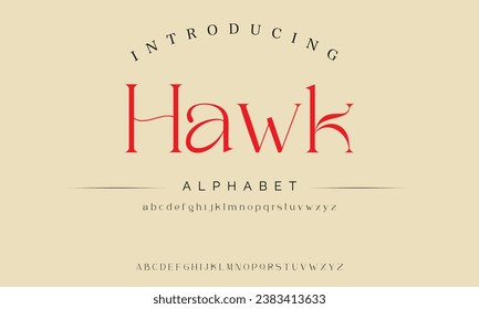 Letras y números elegantes de Hawk Premium de lujo. Elegante tipografía tecnológica clásica serif tipo fuente decorativa vintage retro. Ilustración vectorial creativa