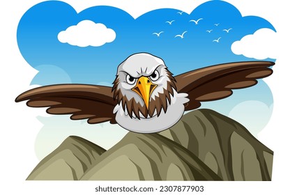 Hawk Soaring Through the Sky in Cartoon Style illustration