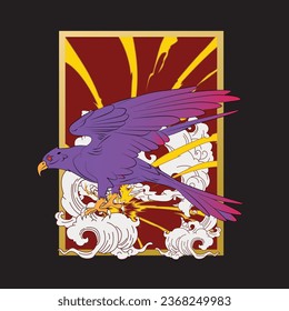 hawk vector illustration with japanese background
