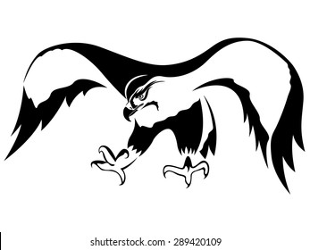 Hawk with wide wings outstretched during the attack, cartoon vector illustration