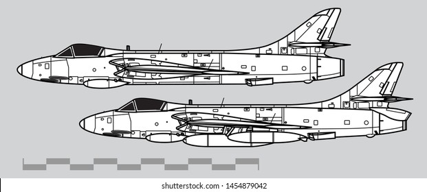 Hawker Hunter. Outline vector drawing