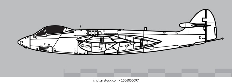 Hawker Sea Hawk. Vector drawing of vintage jet military aircraft. Side view. Image for illustration.