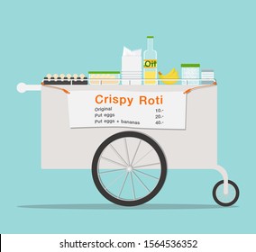Hawker shop selling crispy roti. Assemble the trolley Shop signs that tell you the price of each menu, ingredients, and various ingredients