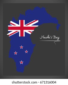 Hawkes Bay New Zealand map with national flag illustration