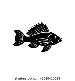 Hawkfish Silhouette Vector Art and Hawkfish Fish Black Color Design - Elegant Marine Illustration