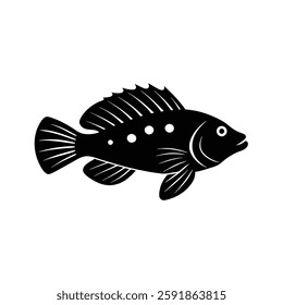 Hawkfish Silhouette Vector Art and Hawkfish Fish Black Color Design - Elegant Marine Illustration