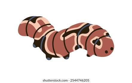 Lagarta de mariposa-falcão rastejando. Inseto grosso de gordura bonito, larva de borboleta com corpo segmentado. Lupa de jardim, lepidópteros larvais. Ilustração vetorial gráfica plana isolada no plano de fundo branco