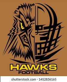 hawks football team design with mascot and facemask for school, college or league