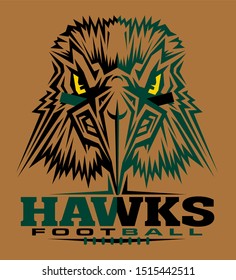 hawks football team design with mascot and laces for school, college or league