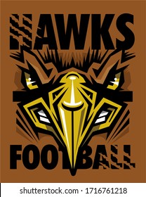 hawks football team design with mascot face for school, college or league